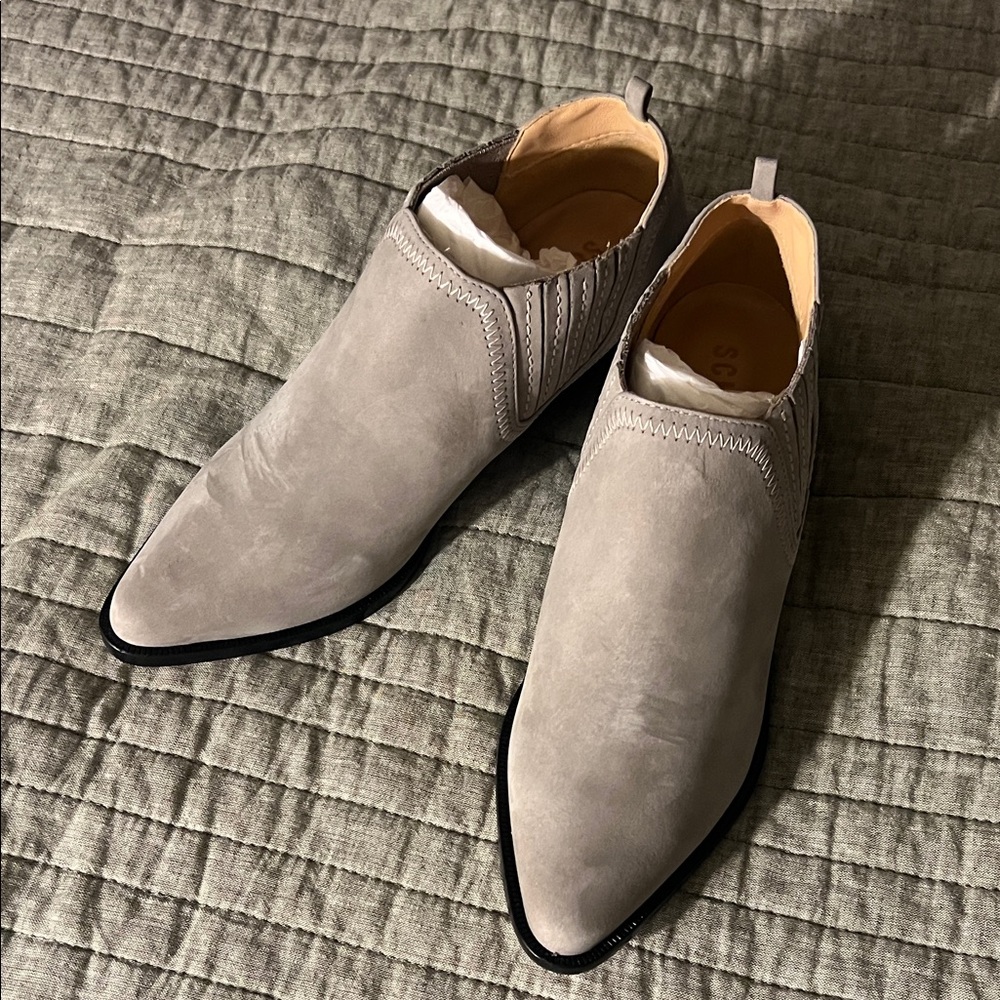 Schutz Suede Slip-On Chelsea Boots in Light Gray